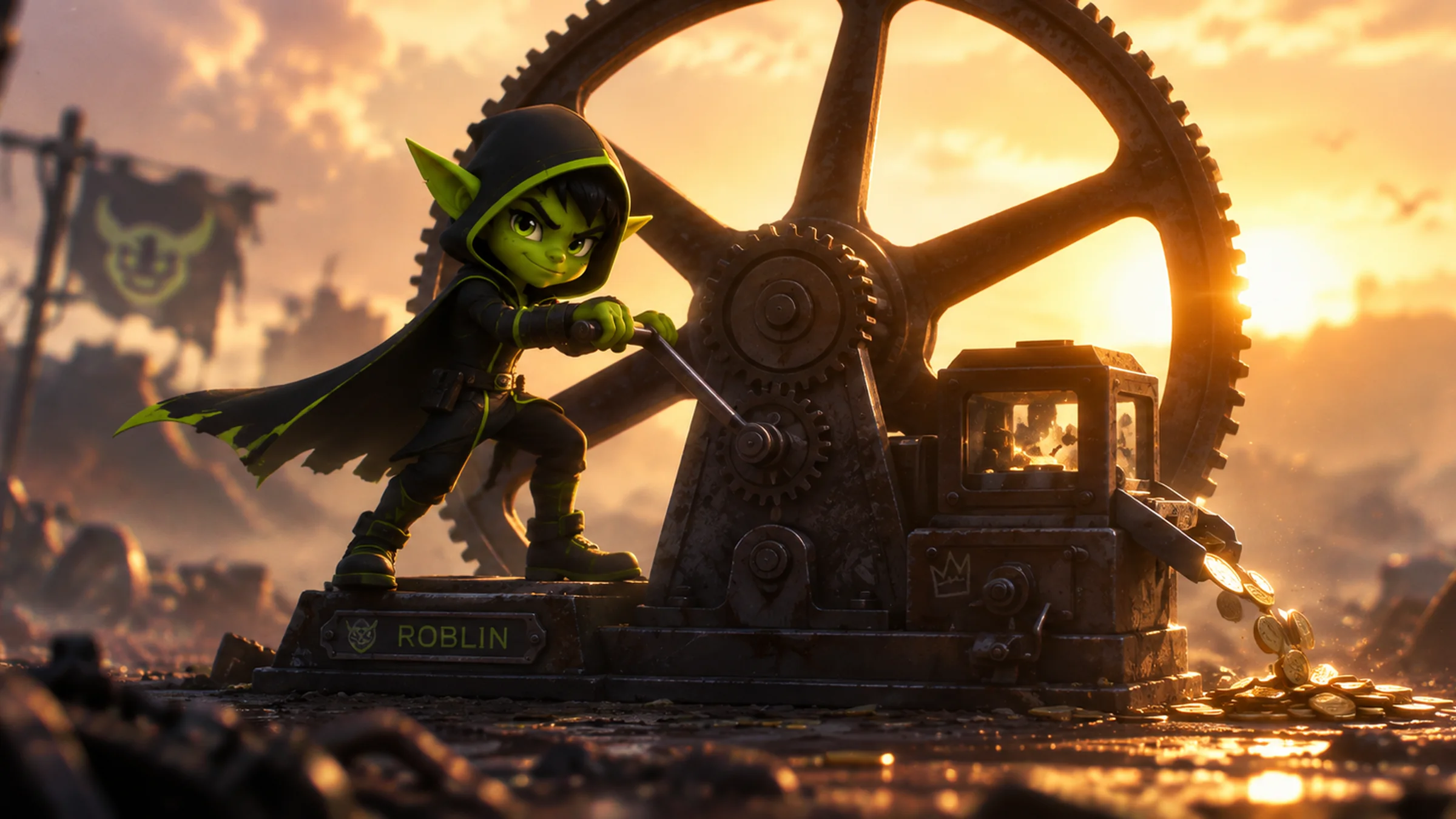 Working the machine at sunset